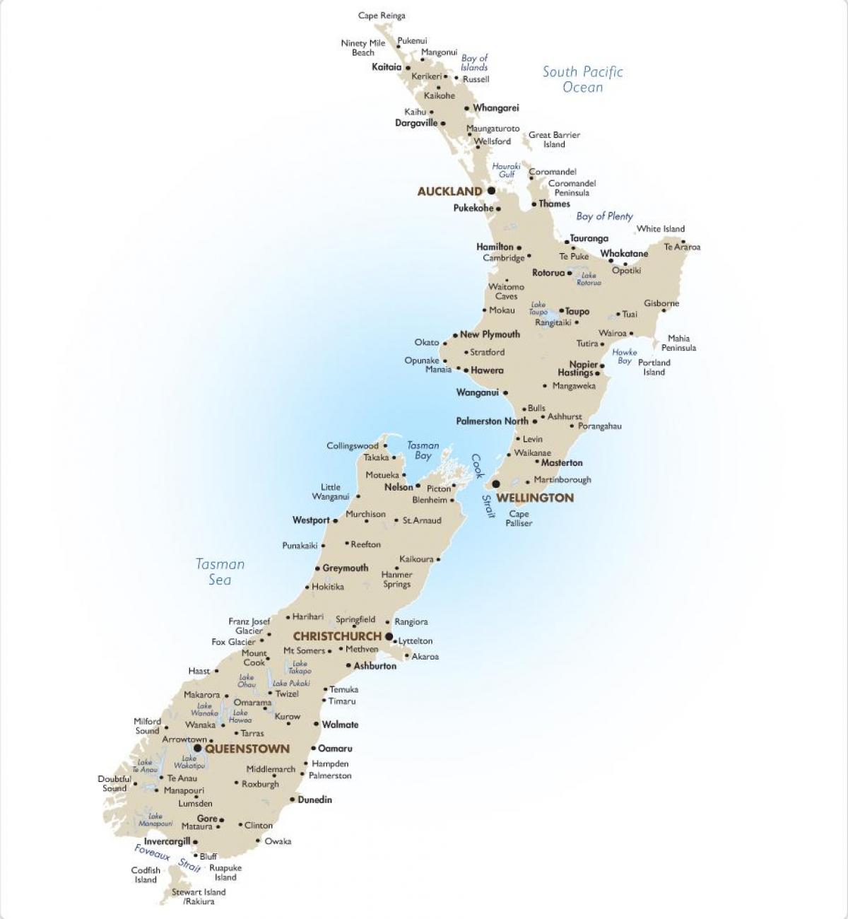 карта Нової Зеландії з великих міст