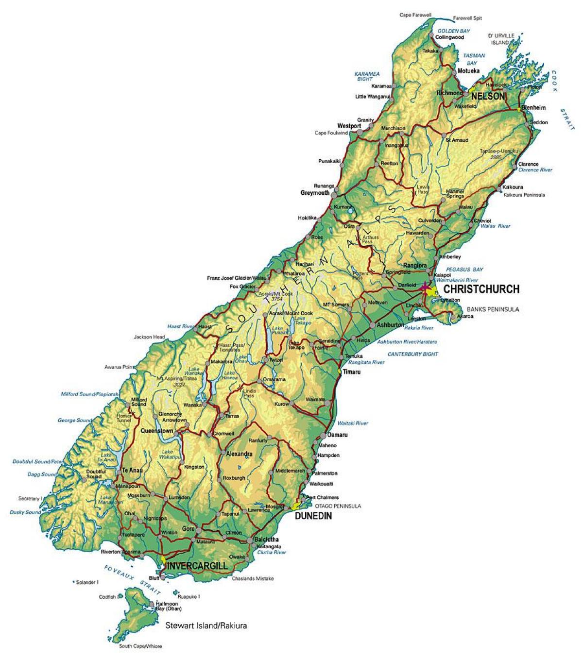 карта Південної Нової Зеландії