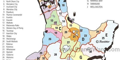 Карта Нової Зеландії Північного острова і райони
