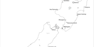Карта Нової Зеландії чорний і білий
